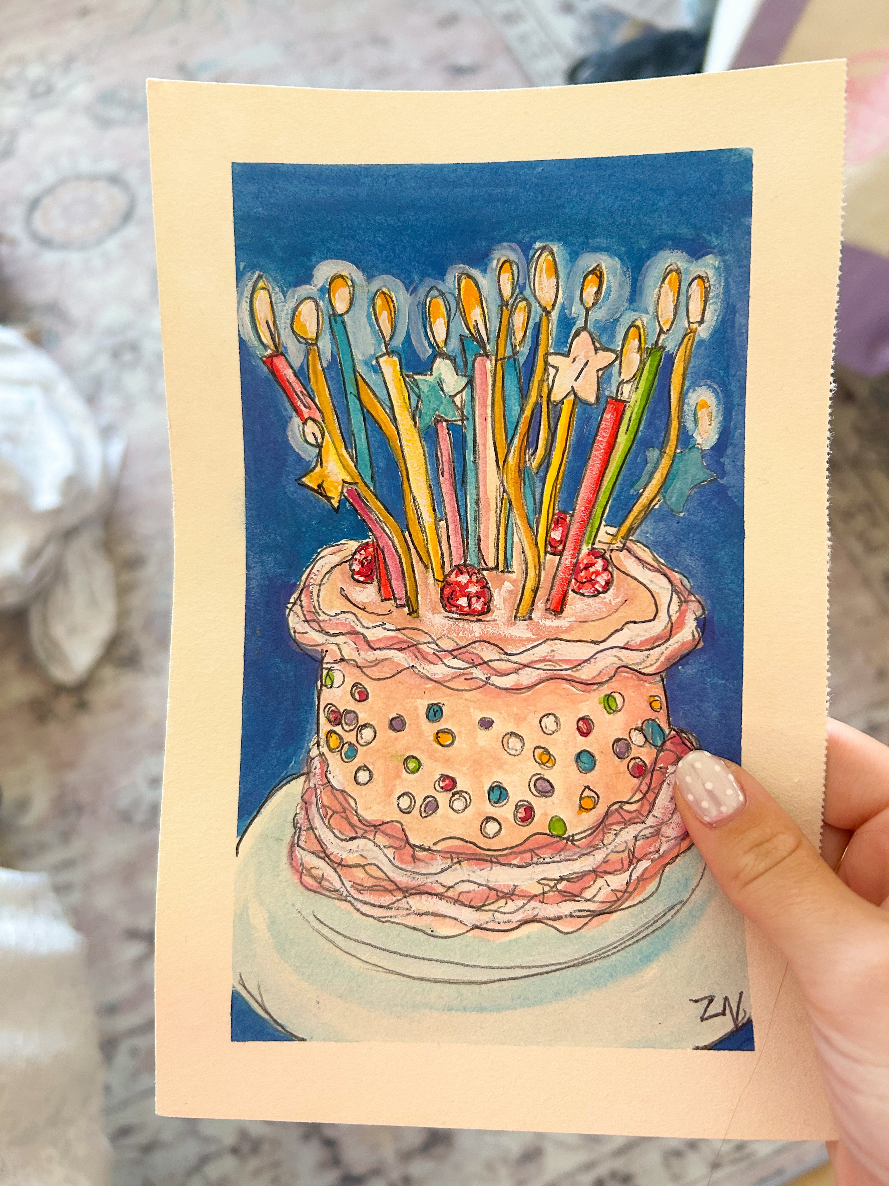 Birthday Cake Watercolor Print
